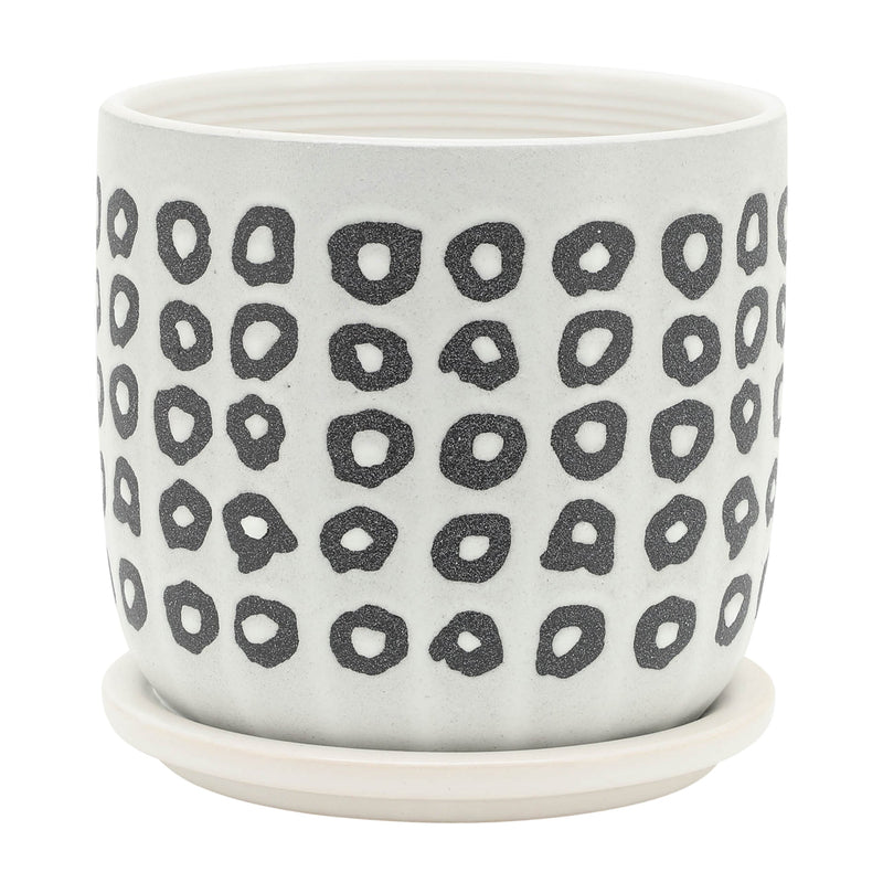 S/2 5/6' AZTEC PLANTER W/ SAUCER, BLACK
