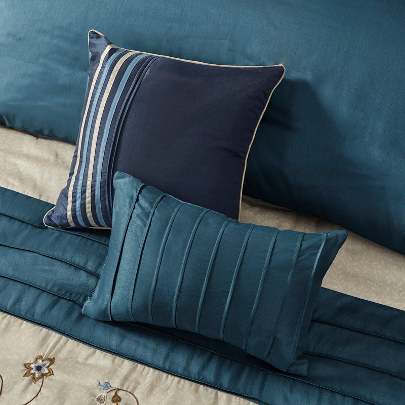 Embroidered 7 Piece Comforter Set Navy King