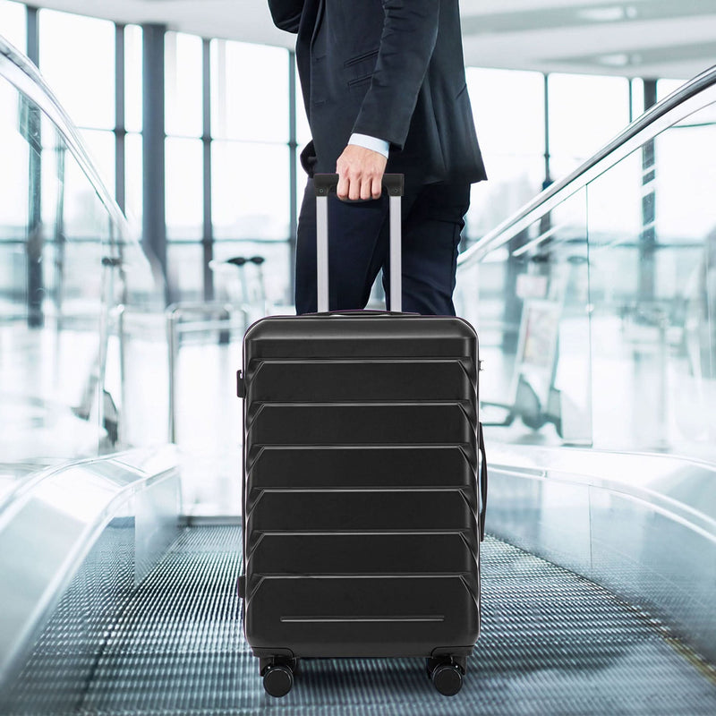 ABS Luggage Set 20 24 28 Inch Spinner Wheels Black Durable 3-Piece & Combination Lock