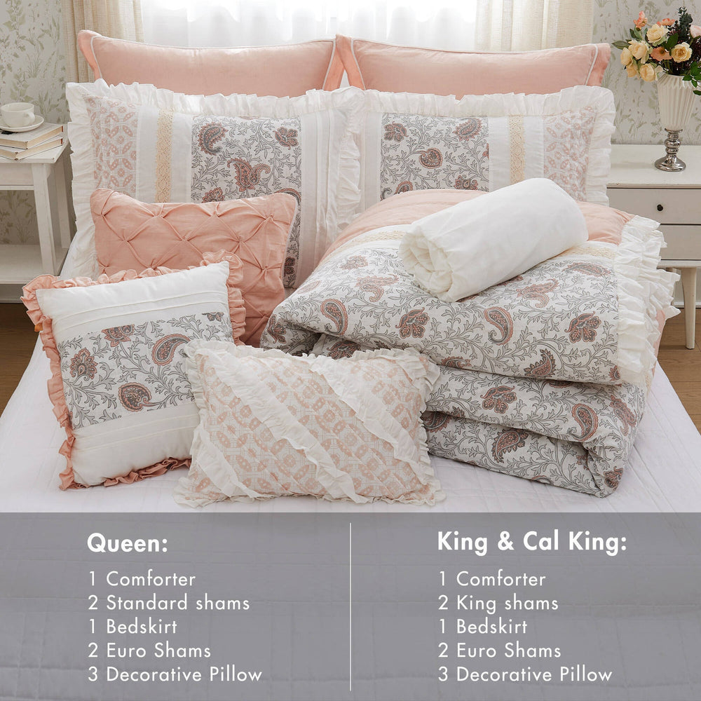 9 Piece Cotton Percale Comforter Set Blush King Media 2