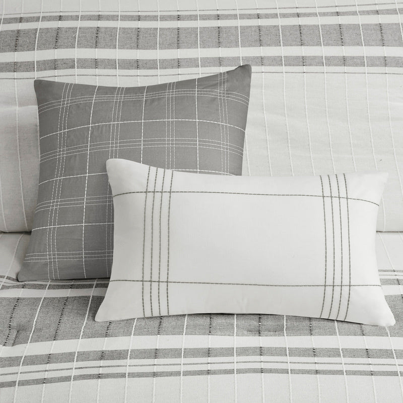 6 Piece Cotton Jacquard Oversized Comforter Set White/Grey Full