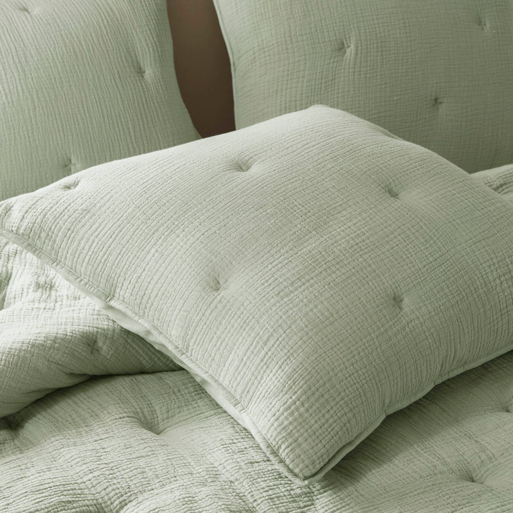 3-Piece Full/Queen Cotton  Embroidered Quilt Set,Sage Media 12
