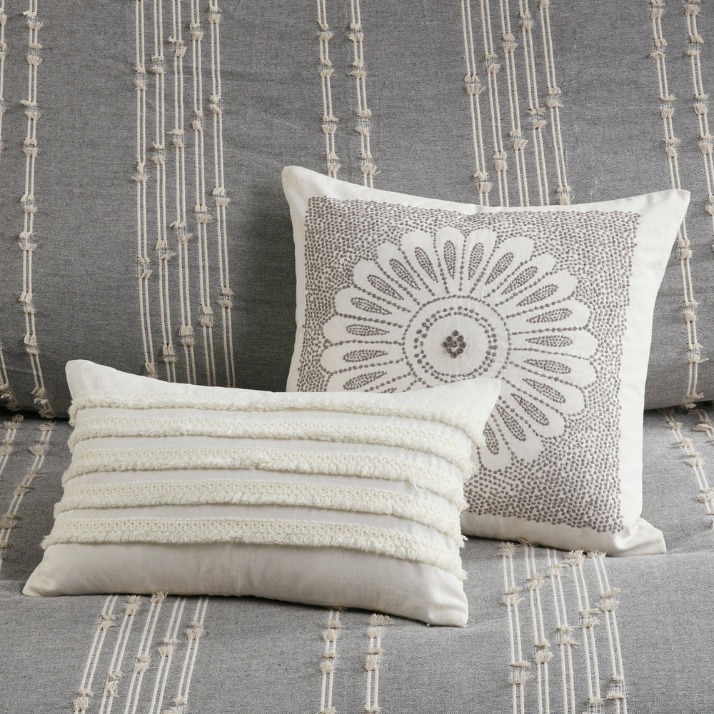 3 Piece Cotton Jacquard Comforter Set Gray Full/Queen Media 14