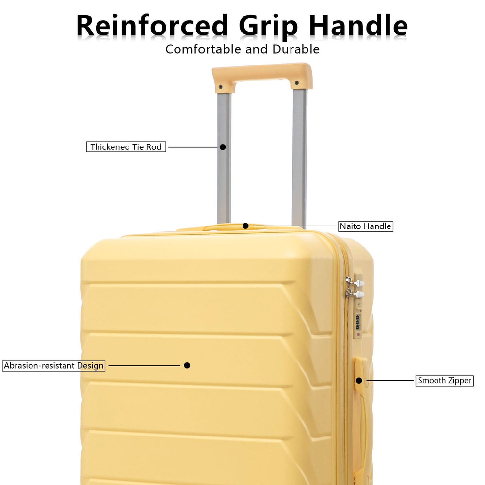 ABS Luggage Set Spinner Wheel 3-Piece Yellow Waterproof Travel Case 20 24 28 Inch Media 9