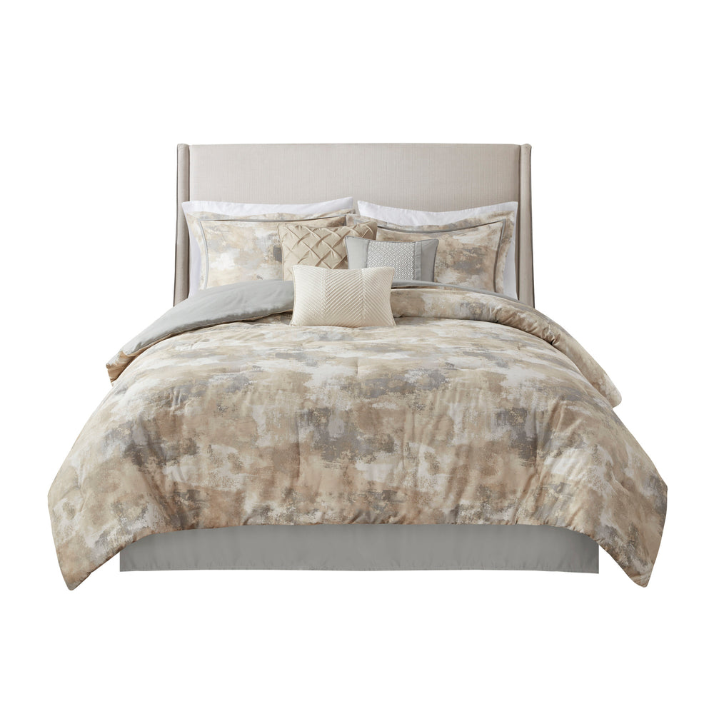 7 Piece Textured Cotton Blend Comforter Set Gray King Media 15