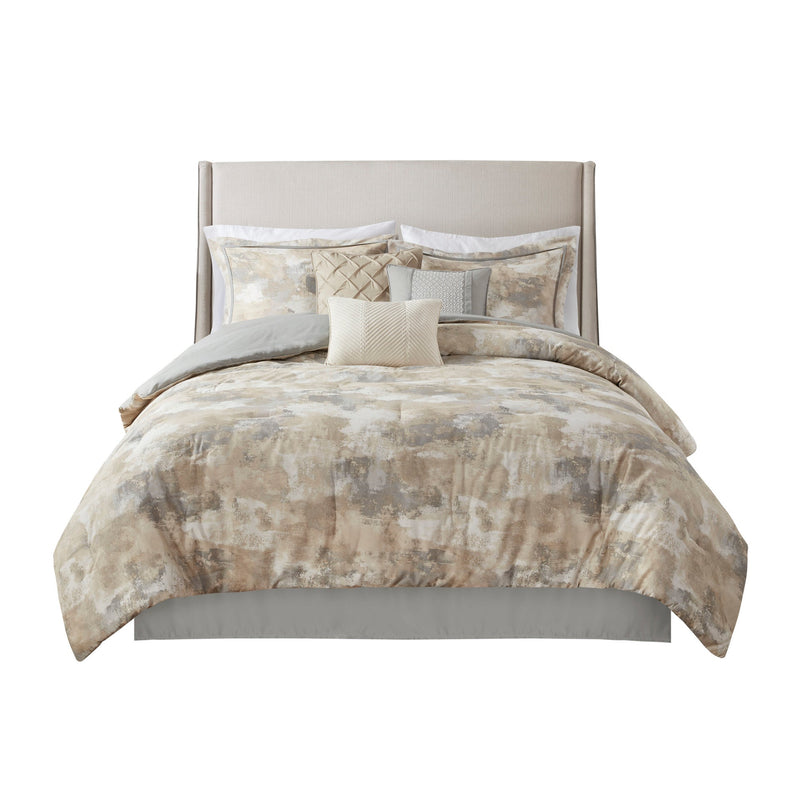 7 Piece Textured Cotton Blend Comforter Set Gray King