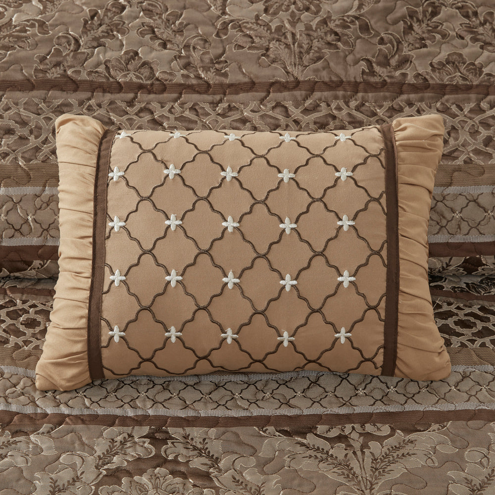 5 Piece Reversible Jacquard Bedspread Set Brown/Gold King Media 3