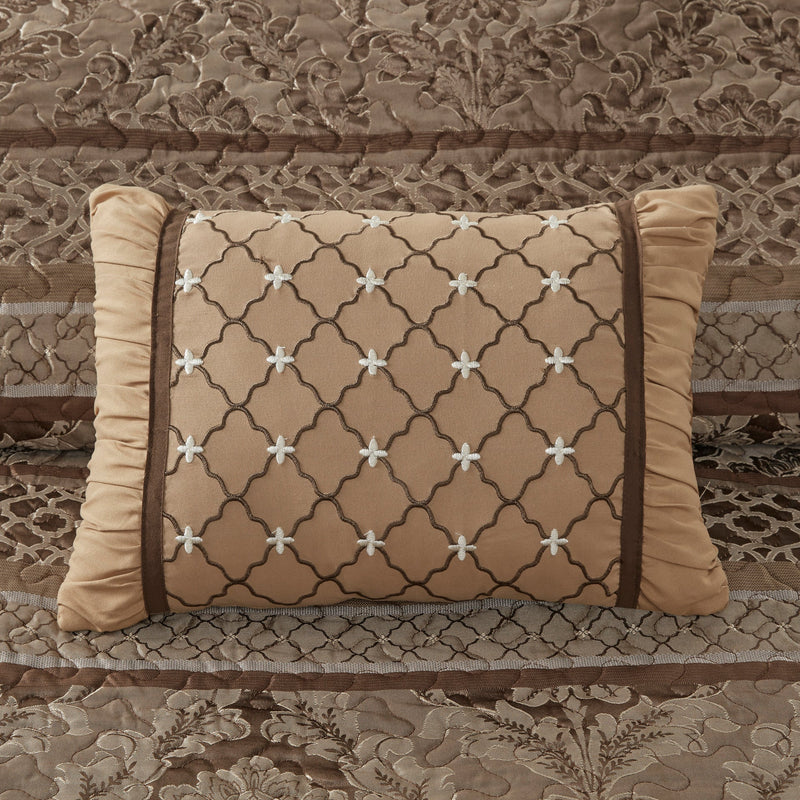 5 Piece Reversible Jacquard Bedspread Set Brown/Gold King