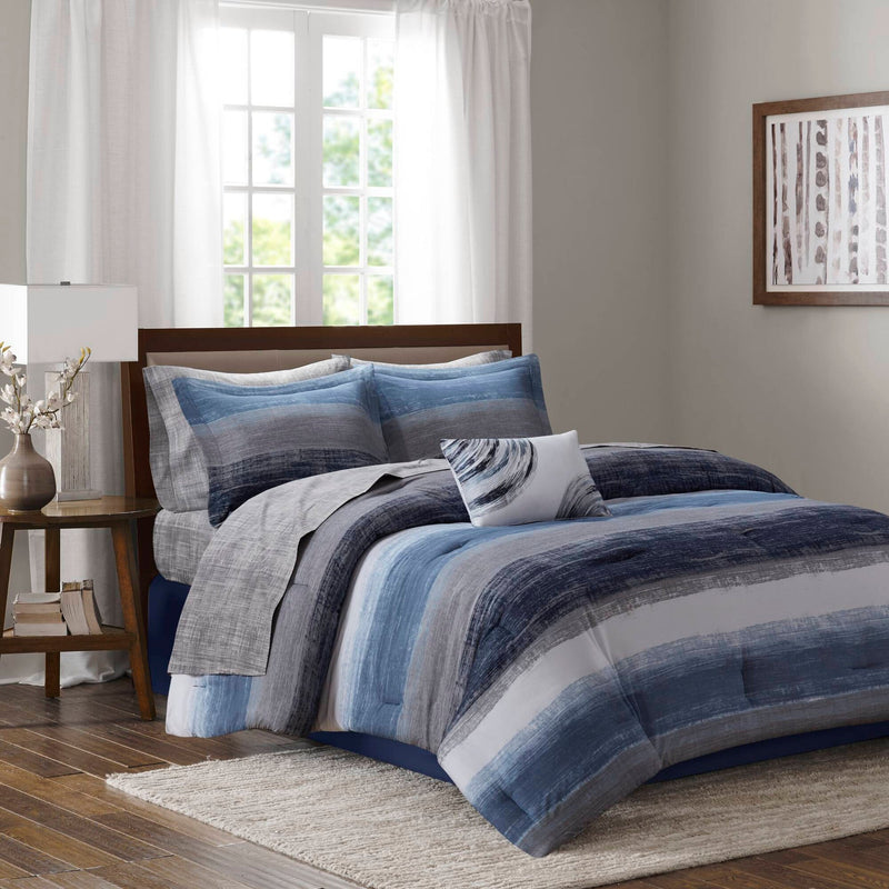 7-Piece Twin 7 Piece Comforter Set with Cotton Bed Sheets,Navy