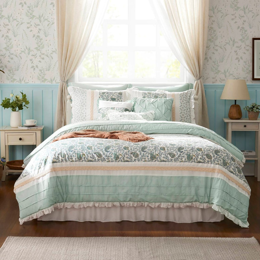 9 Piece Cotton Percale Comforter Set Aqua Cal King Media 16
