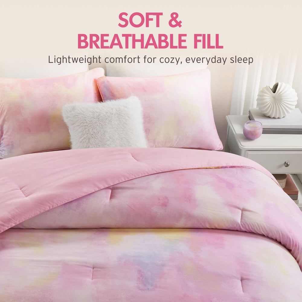 4 Pieces King/Cal King Watercolor Tie Dye Printed Comforter Set with Throw Pillow,Pink Media 2