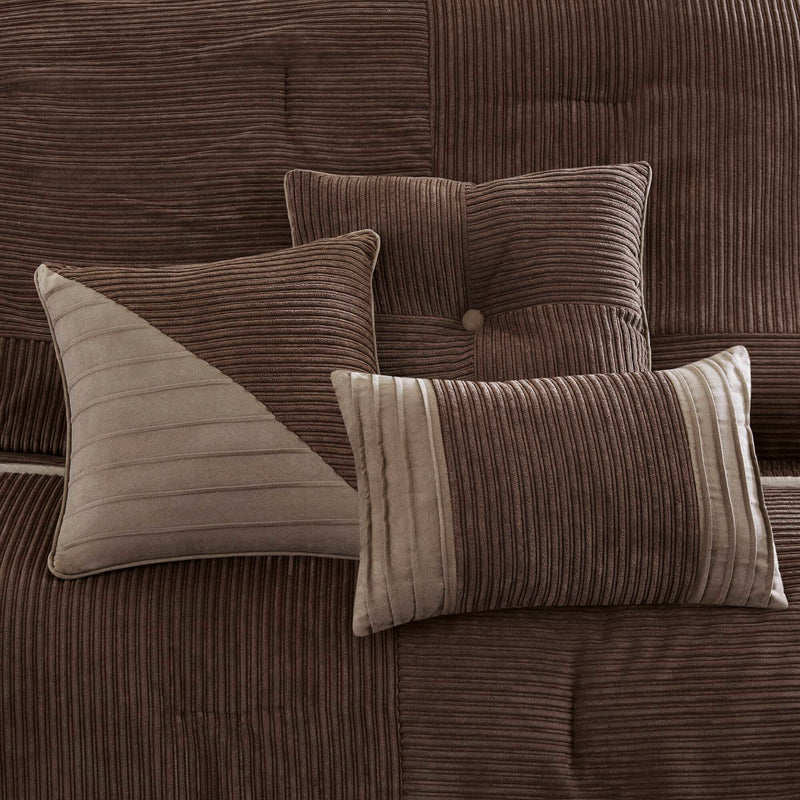 7 Piece Micro Corduroy Comforter Set Brown Cal King