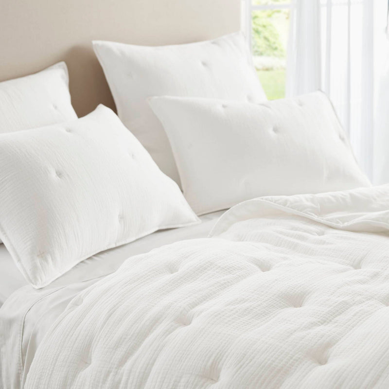 3-Piece Full/Queen Cotton  Embroidered Quilt Set,White