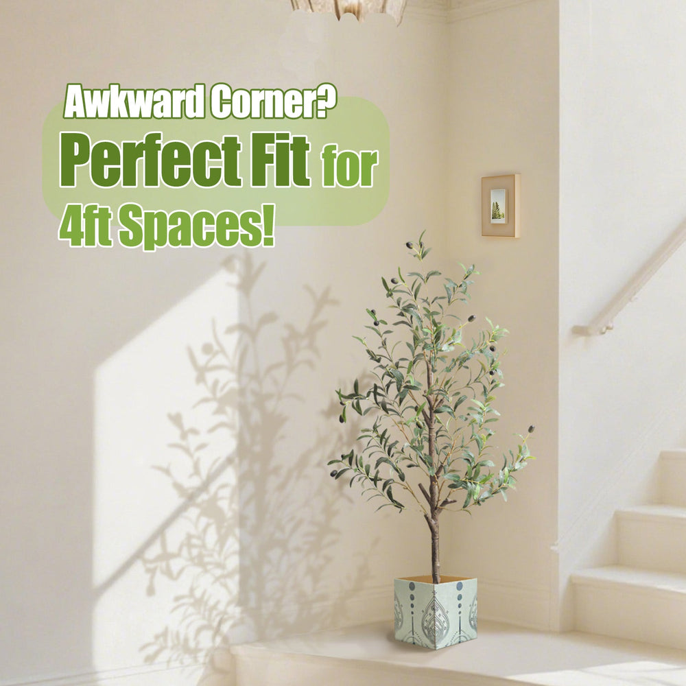 Artificial Olive Tree with Water Droplets: 4ft Potted Realistic Fake Plant Trees with Fruits for Indoor Home Room Office Balcony Decor Media 8