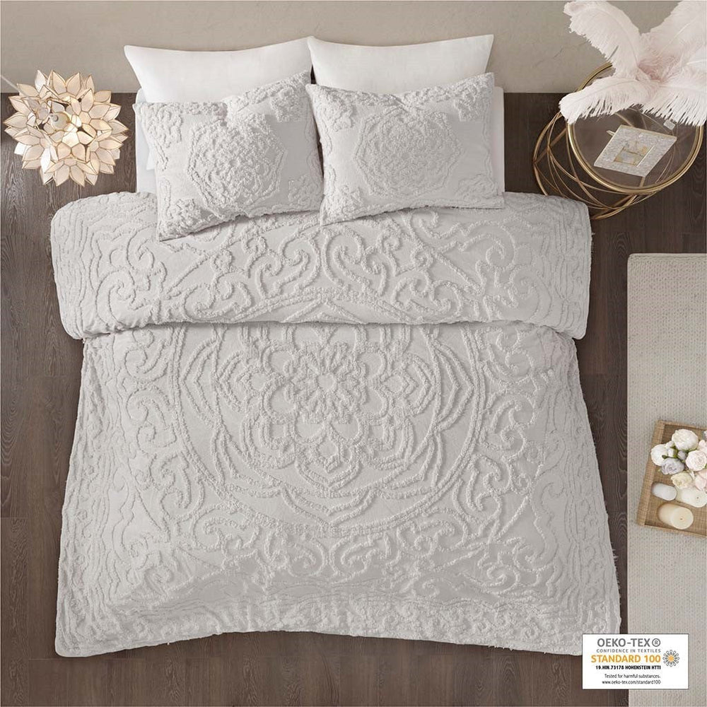 King/Cal King 3-Piece Tufted Cotton Chenille Medallion Duvet Cover Set Media 6