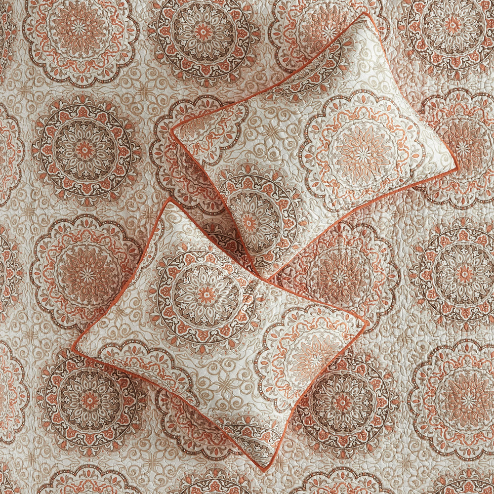 6 Piece Reversible Quilt Set with Throw Pillows Orange Full/Queen Media 15