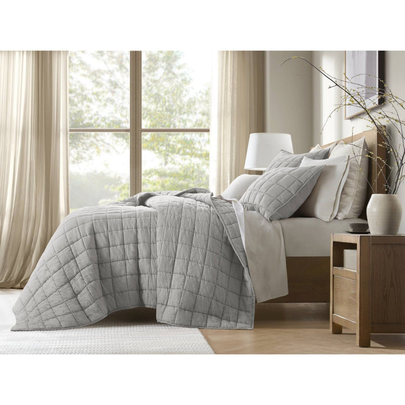 3-Piece King/Cal King Linen Garment Washed Quilt Set,Gray