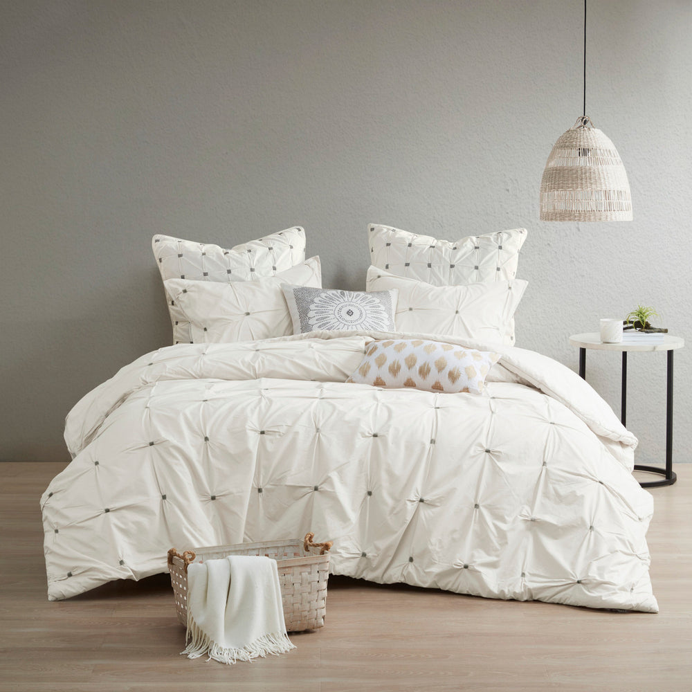 King/Cal King 3 Piece Elastic Embroidered Cotton Duvet Cover Set Media 1