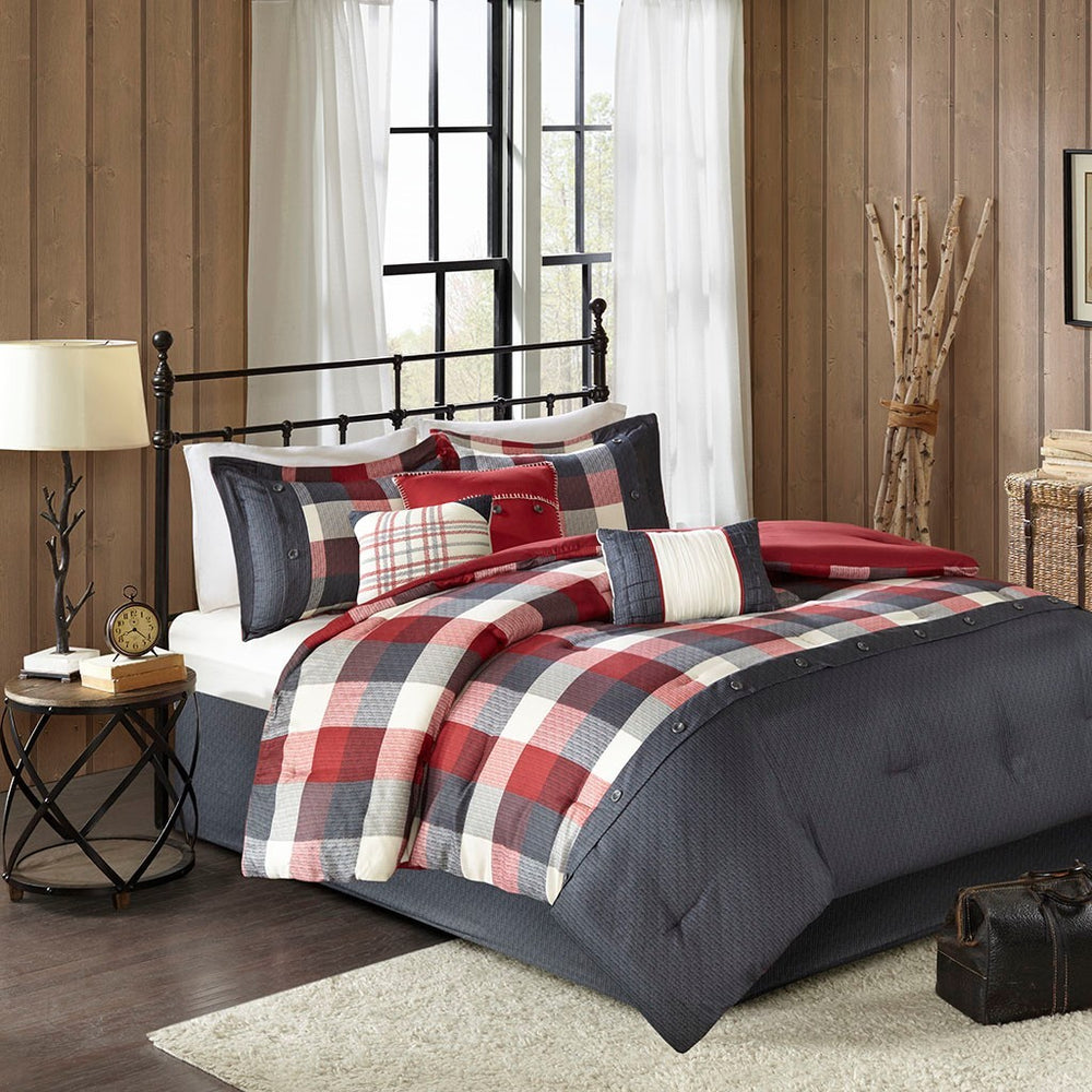 7 Piece Herringbone Comforter Set Red Cal King Media 1
