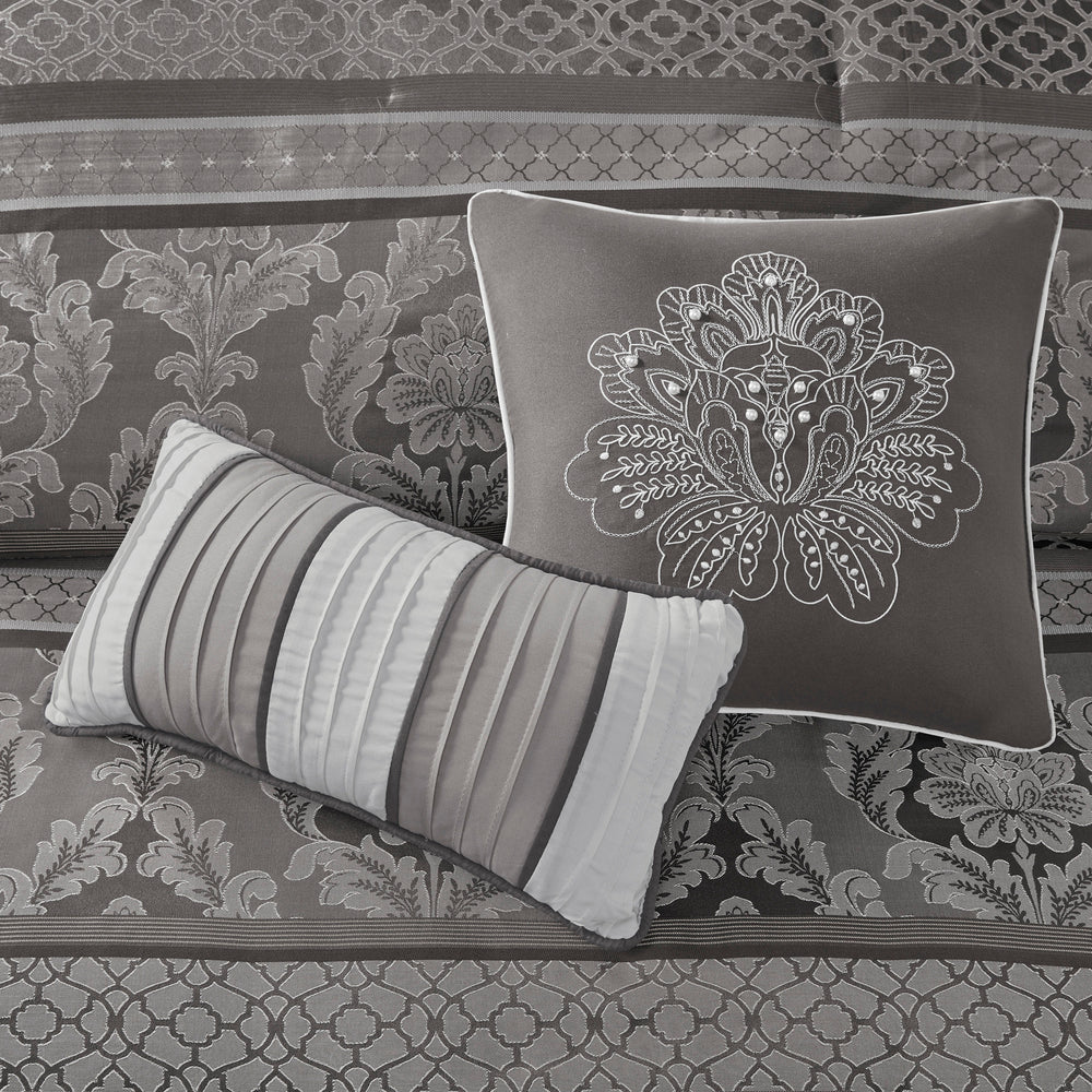 7 Piece Jacquard Comforter Set Grey King Media 4