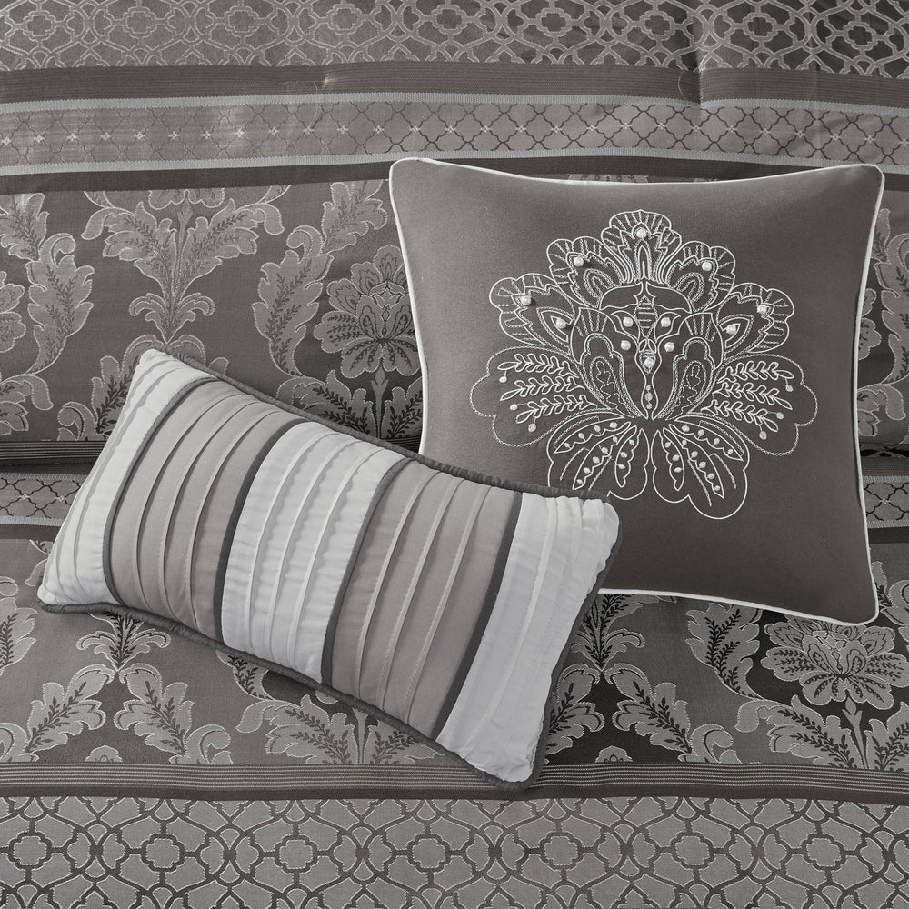 7 Piece Jacquard Comforter Set Grey King Media 4