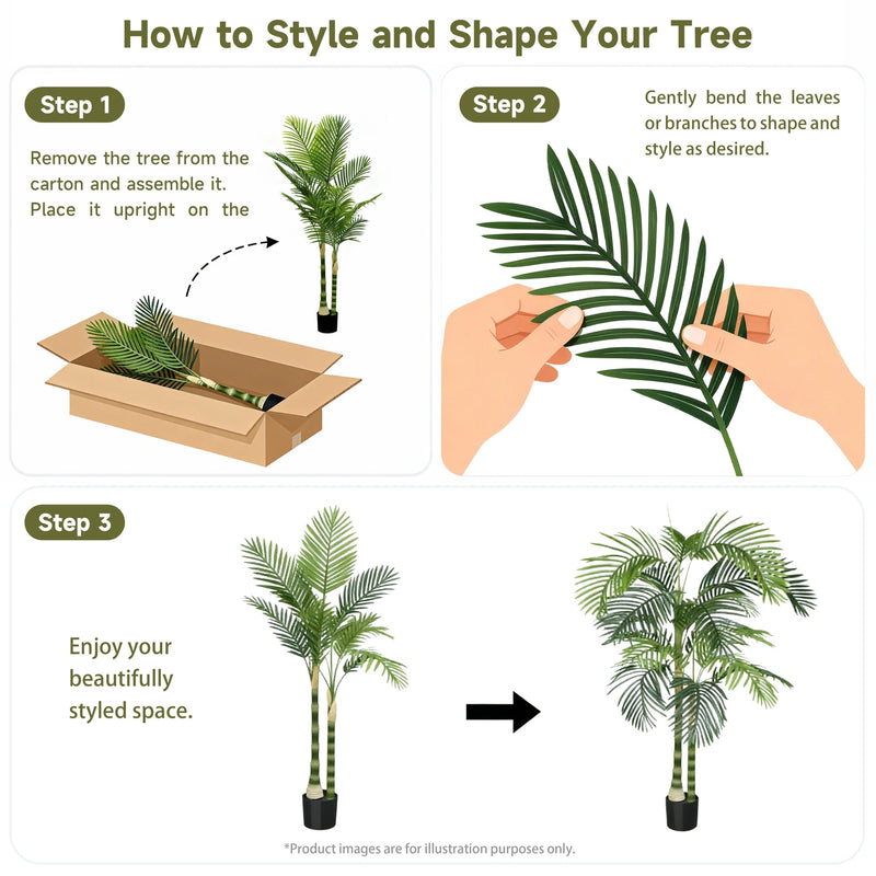 6FT Artificial Palm Tree with Black Plastic Pot, Tropical Fake Plant for Indoor Outdoor Decoration, Faux Palm, 1pc/set