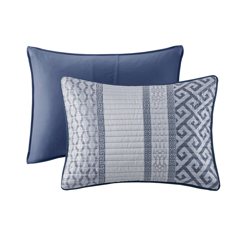 4 Piece Jacquard Quilt Set with Throw Pillow Navy Full/Queen Media 2