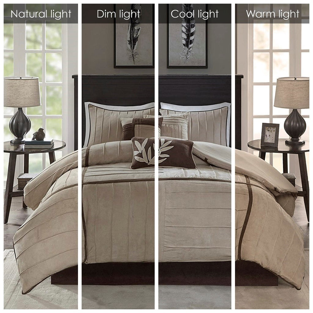 7 Piece Faux Suede Comforter Set Beige Cal King Media 4