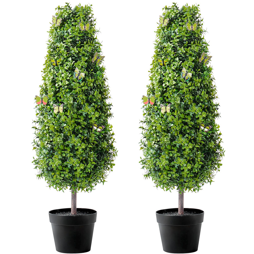2 Pack 3' Artificial Boxwood Topiary Tree Faux Plant UV Decor In/Outdoor Media 2