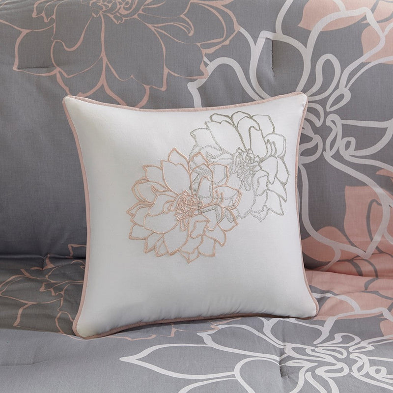 Printed Cotton Sateen Comforter Set Grey/Peach Cal King