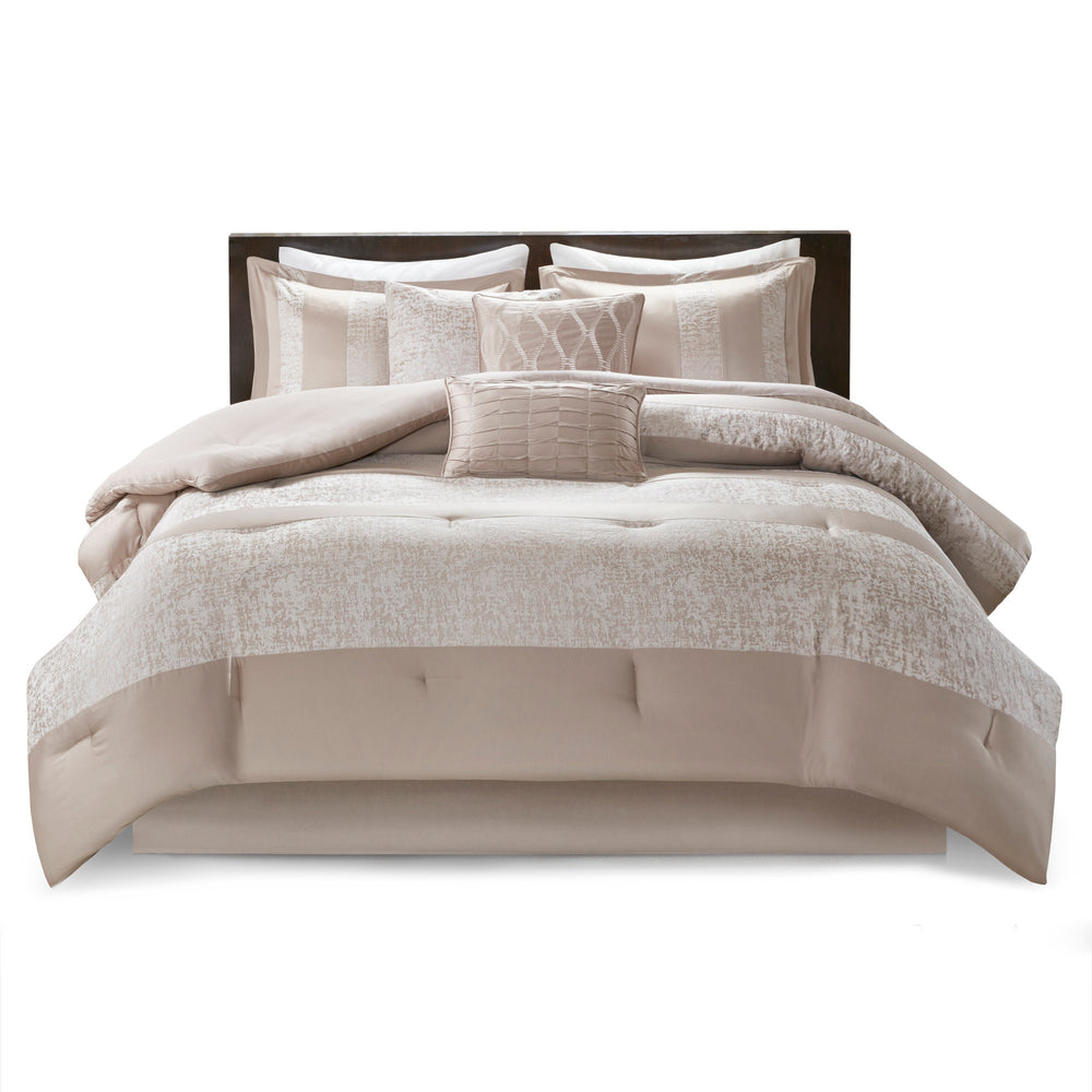 7 Piece Chenille Jacquard Comforter Set Taupe Cal King Media 3