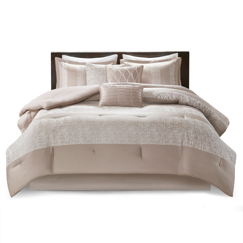 7 Piece Chenille Jacquard Comforter Set Taupe Cal King Media 3