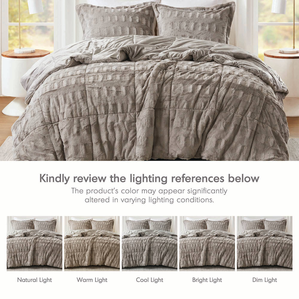 3 PCS King/Cal King Solid Faux Fur Comforter Mini Set Gray Media 3