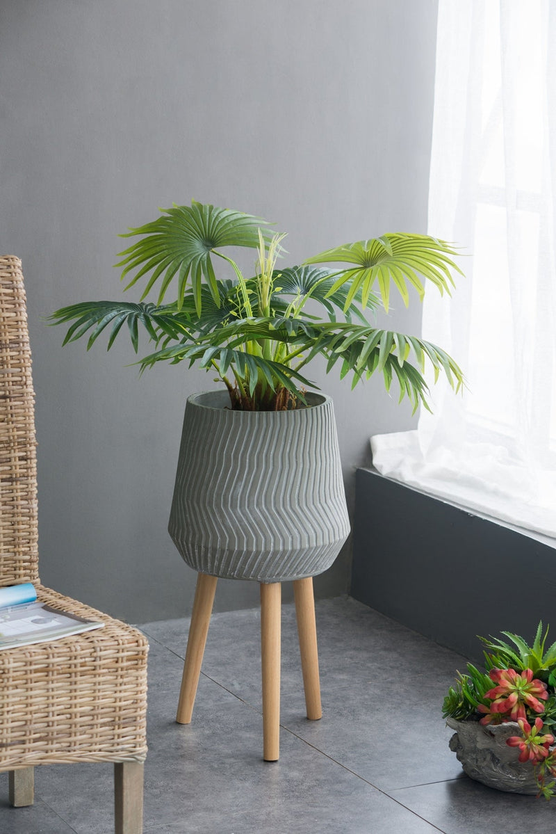 14.6x14.6x28' Cement and Wood Plant Stand, Indoor Outdoor Plant Holder