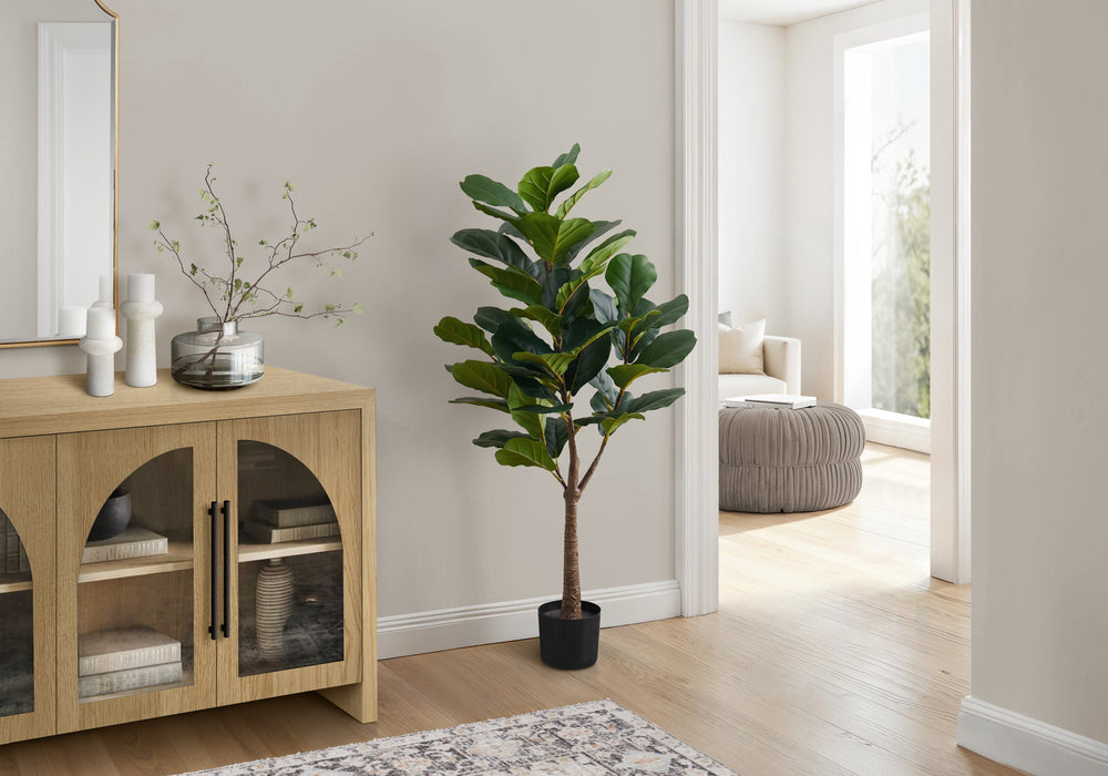 Artificial Plant, 47' Tall, Fiddle Tree, Indoor, Faux, Fake, Floor, Greenery, Potted, Real Touch, Decorative, Green Leaves, Black Pot Media 1
