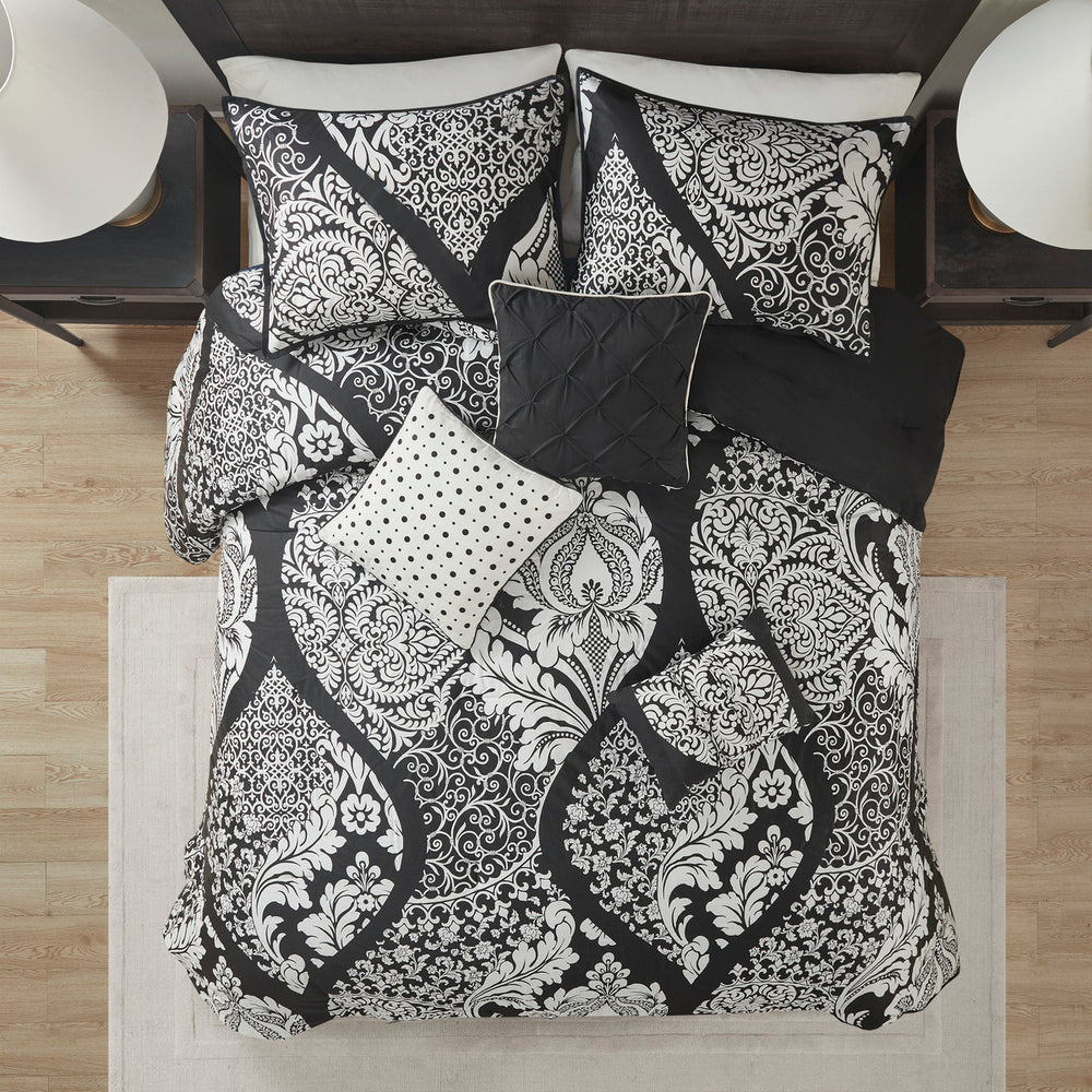 7 Piece Cotton Printed Comforter Set Black Queen Media 15