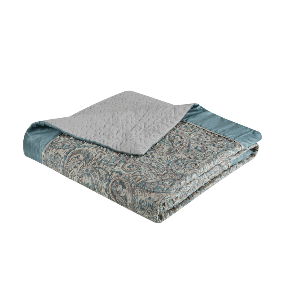 5 Piece Jacquard Bedspread Set with Throw Pillows Teal Queen Media 14
