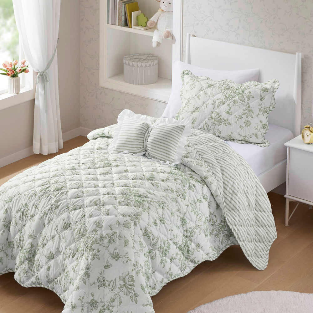 3 Pieces Twin/Twin XL Quilt Set with Decorative Pillow,Green Media 2