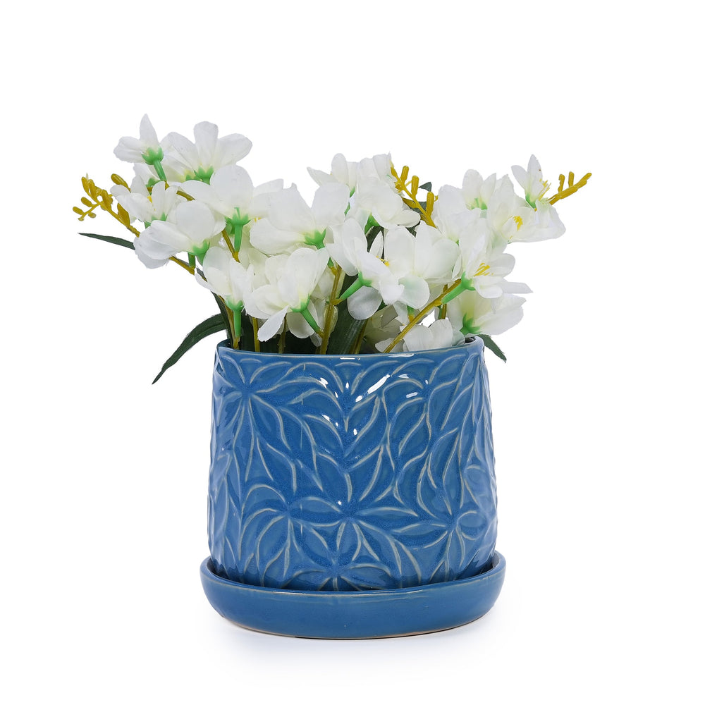 Set of 2 Ceramic Flowerpot, 7' Modern Planter for Patio, Garden, Windowsill - Navy Blue Media 6