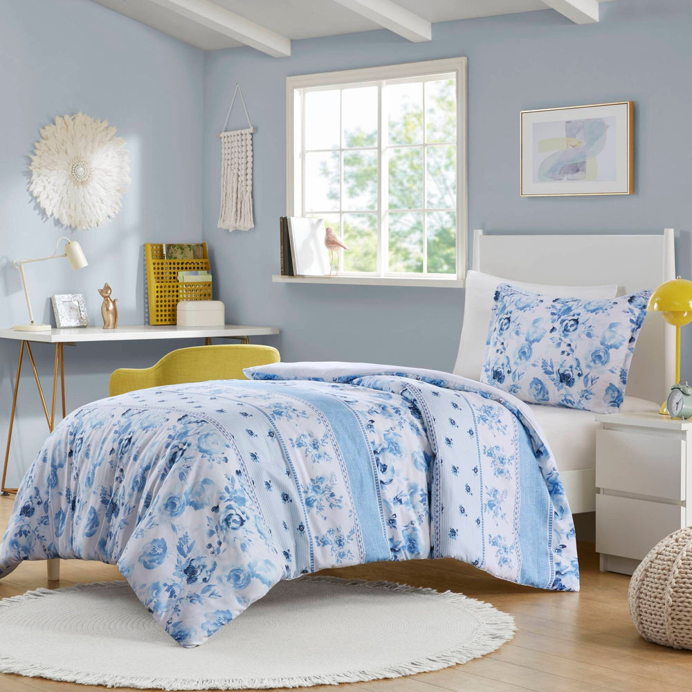 Floral Striped Duvet Cover Set Full/Queen Media 16