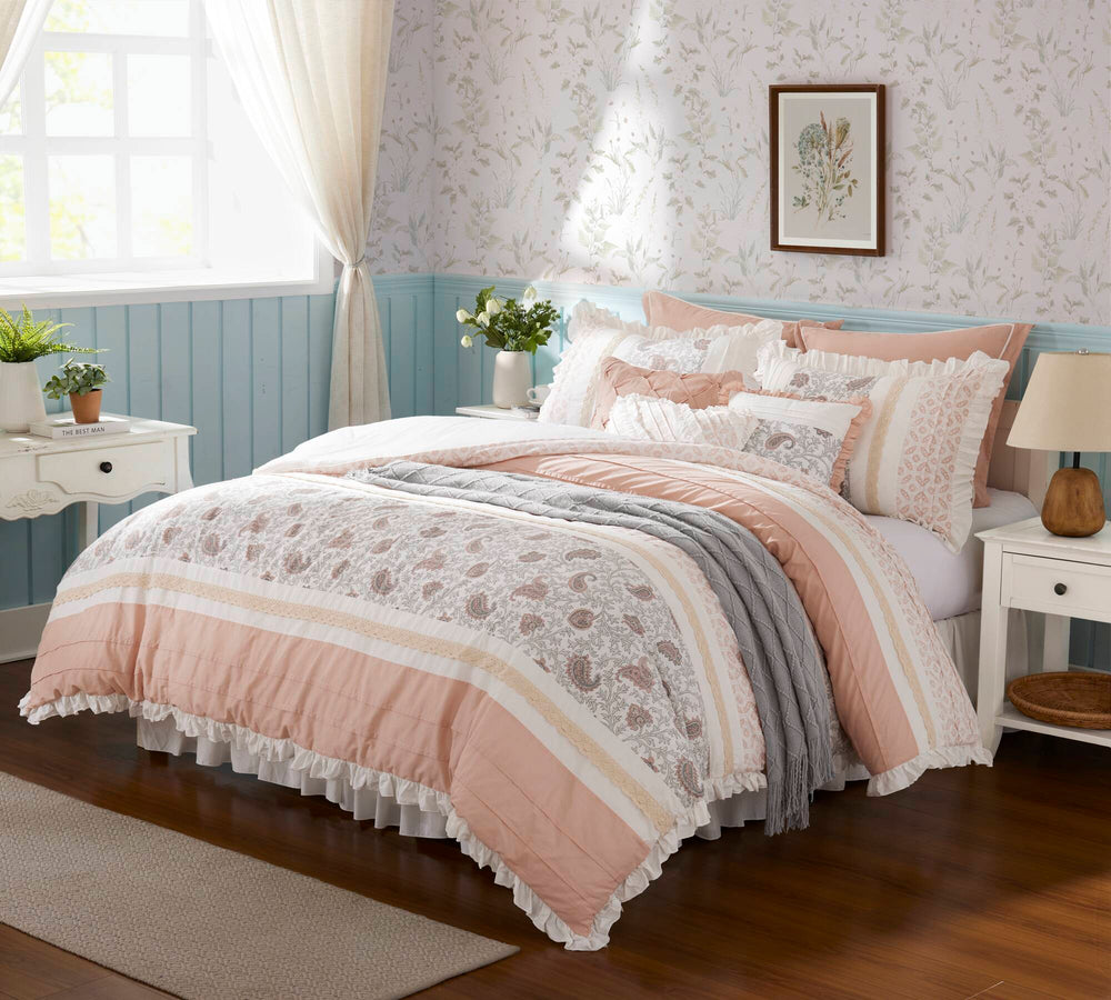9 Piece Cotton Percale Comforter Set Blush Queen Media 7