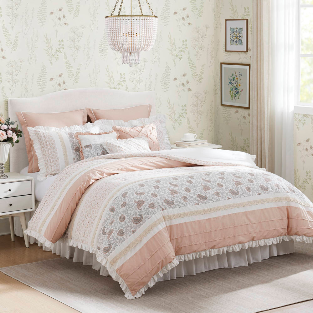 9 Piece Cotton Percale Comforter Set Blush Queen Media 1