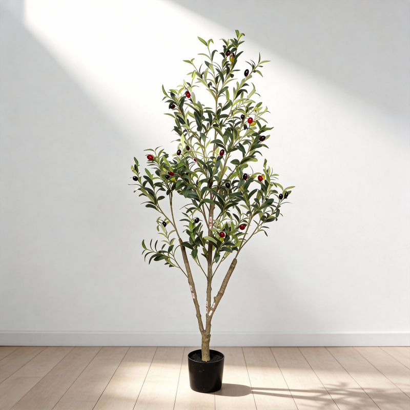 5' Artificial  Olive Tree in Black Plastic Pot, 1pc/set