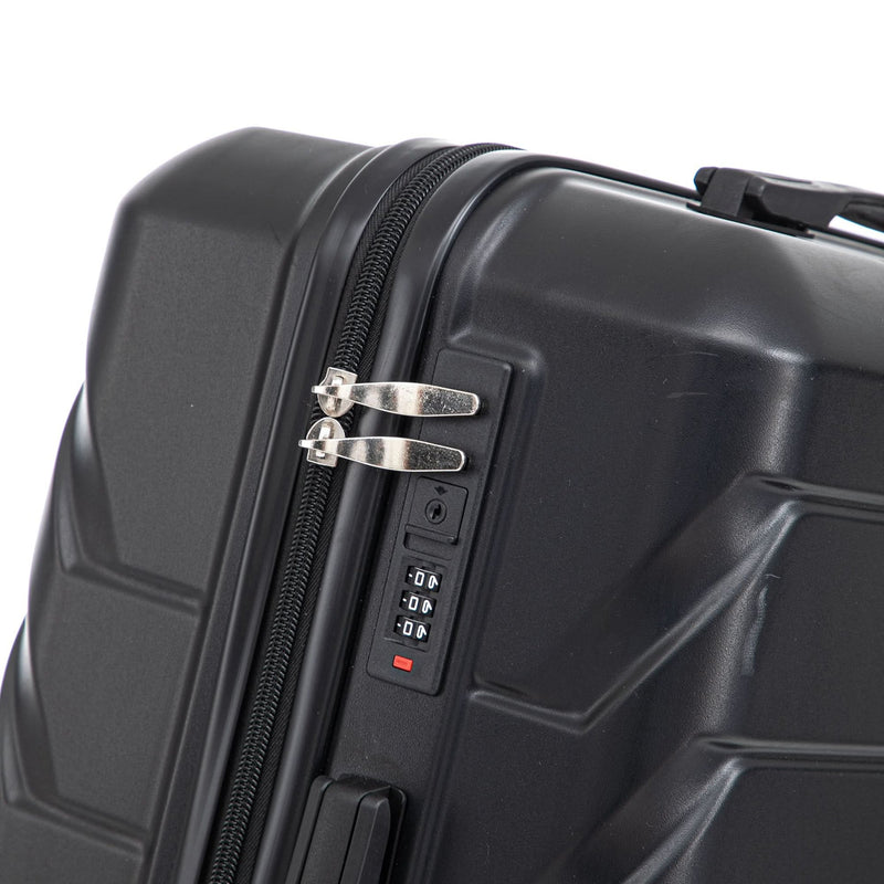ABS Luggage Set 20 24 28 Inch Spinner Wheels Black Durable 3-Piece & Combination Lock