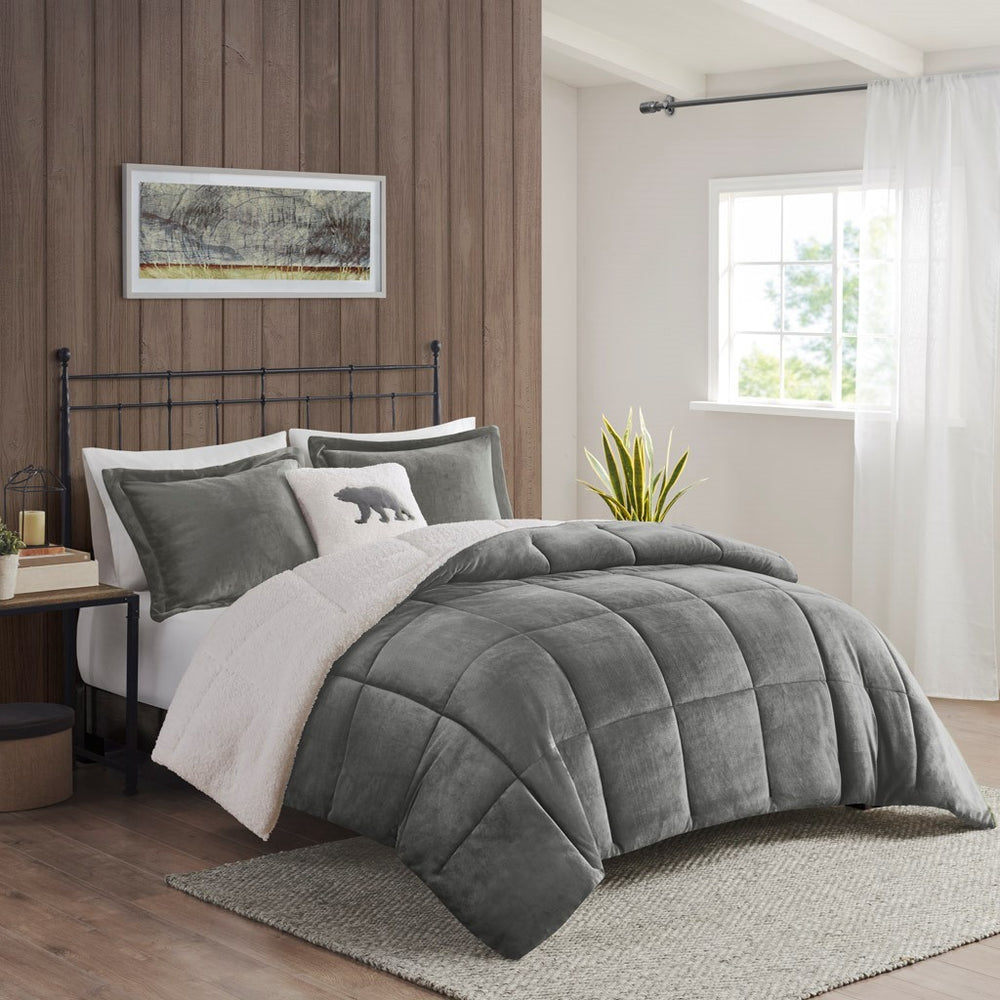 Full/Queen Plush to Sherpa Down Alternative Comforter Set Media 1