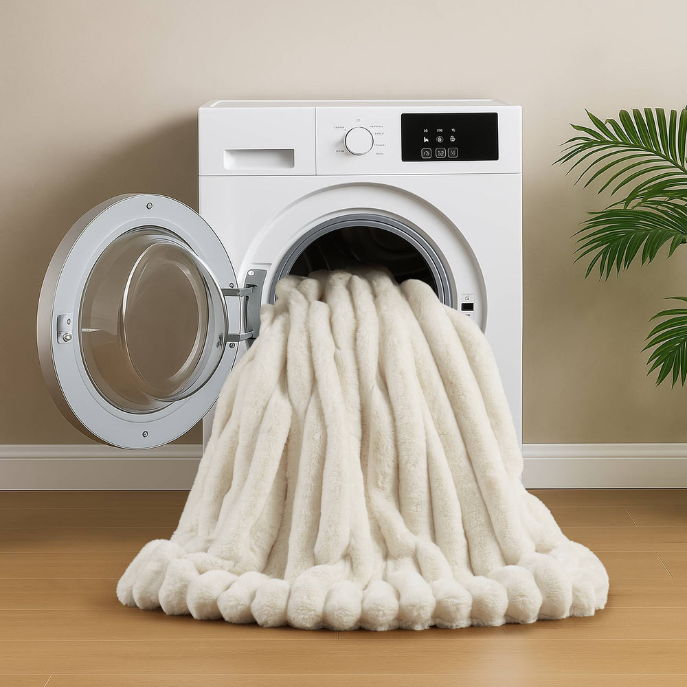 3-Piece King  soft Faux Fur Ribbed Comforter Set,Ivory Media 10