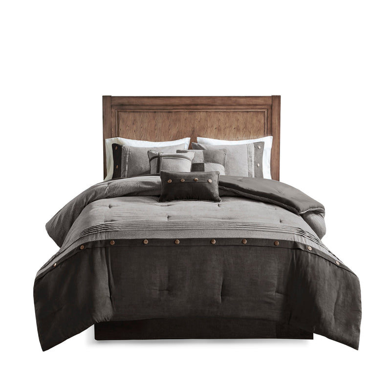 7 Piece Faux Suede Comforter Set Grey Cal King