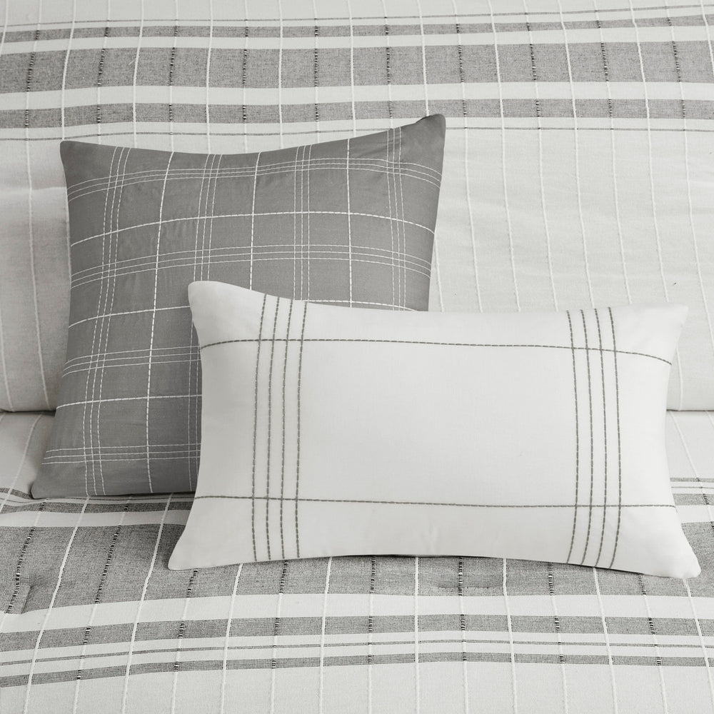 6 Piece Cotton Jacquard Oversized Comforter Set White/Grey King Media 8