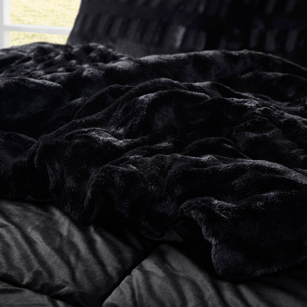 3 PCS King/Cal King Solid Faux Fur Comforter Mini Set Black Media 16