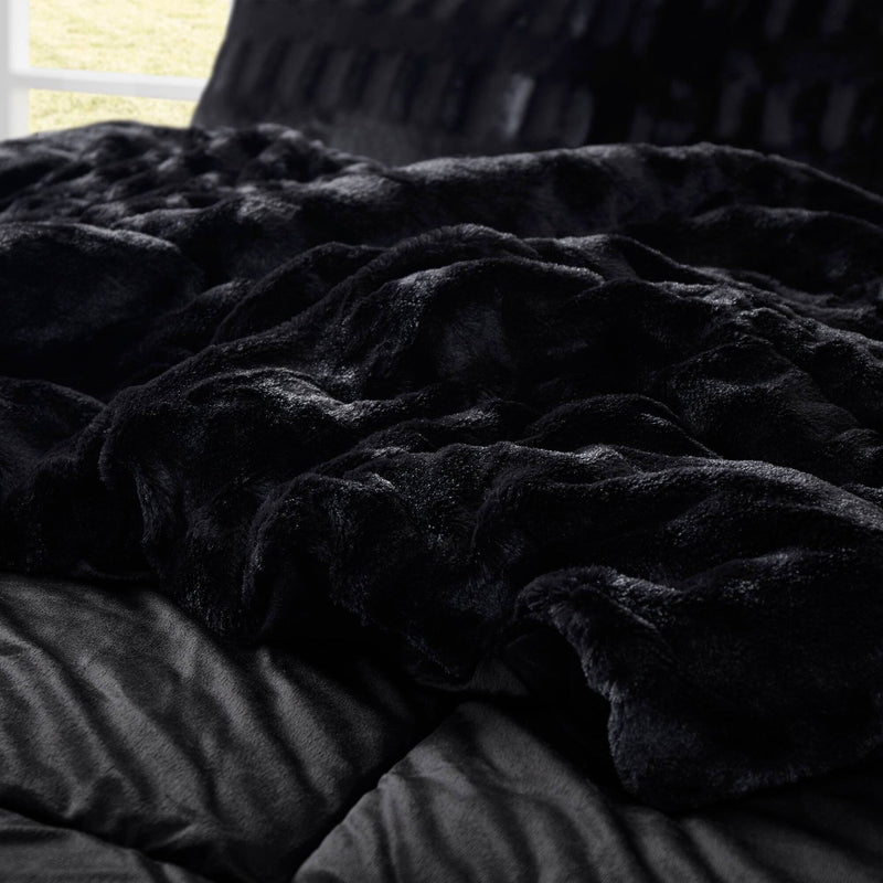 3 PCS King/Cal King Solid Faux Fur Comforter Mini Set Black
